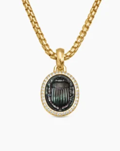 Petrvs® Scarab Amulet 18K Yellow Gold with Black Mother of Pearl and Diamonds, 16.3mm