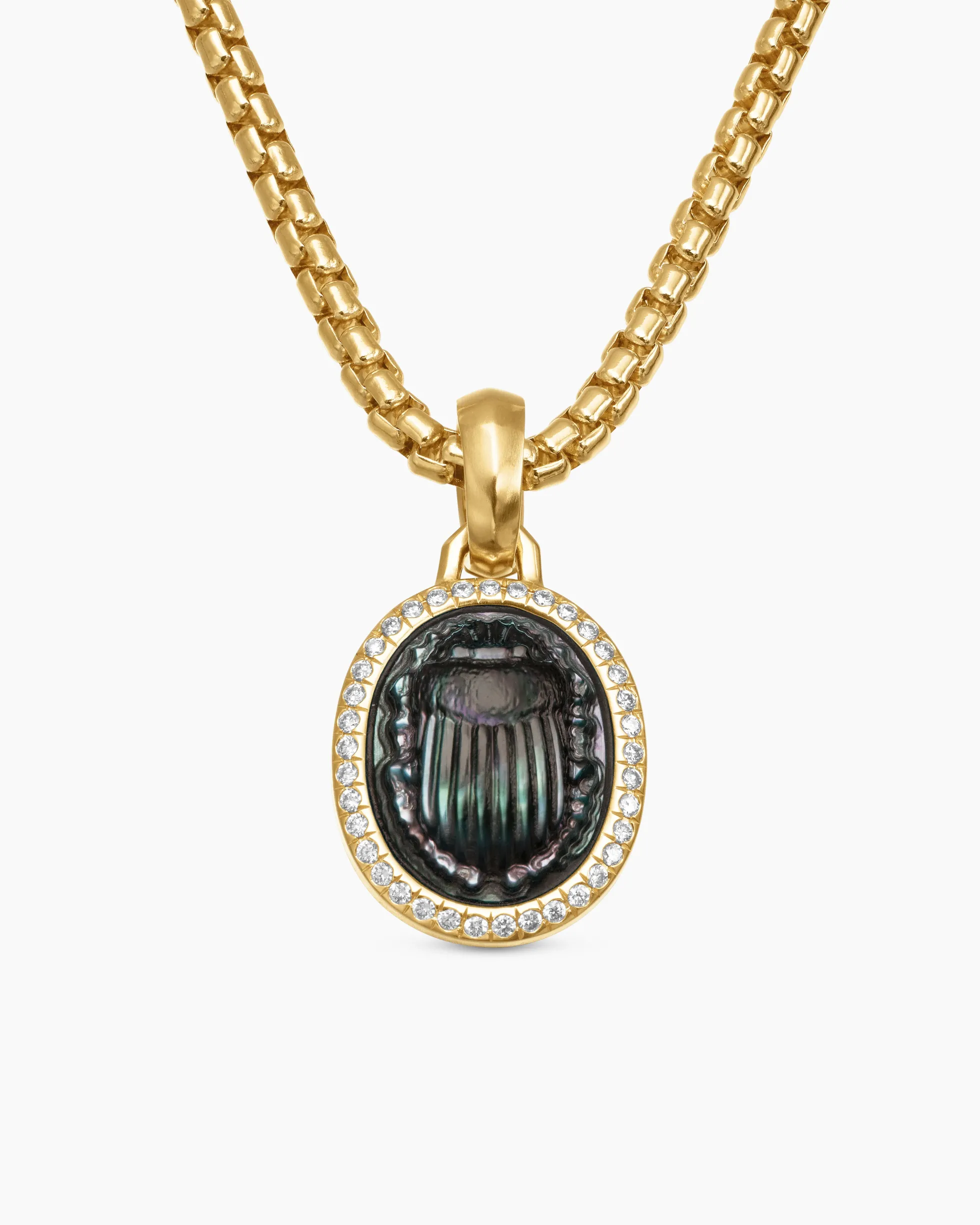 Petrvs® Scarab Amulet 18K Yellow Gold with Black Mother of Pearl and Diamonds, 16.3mm