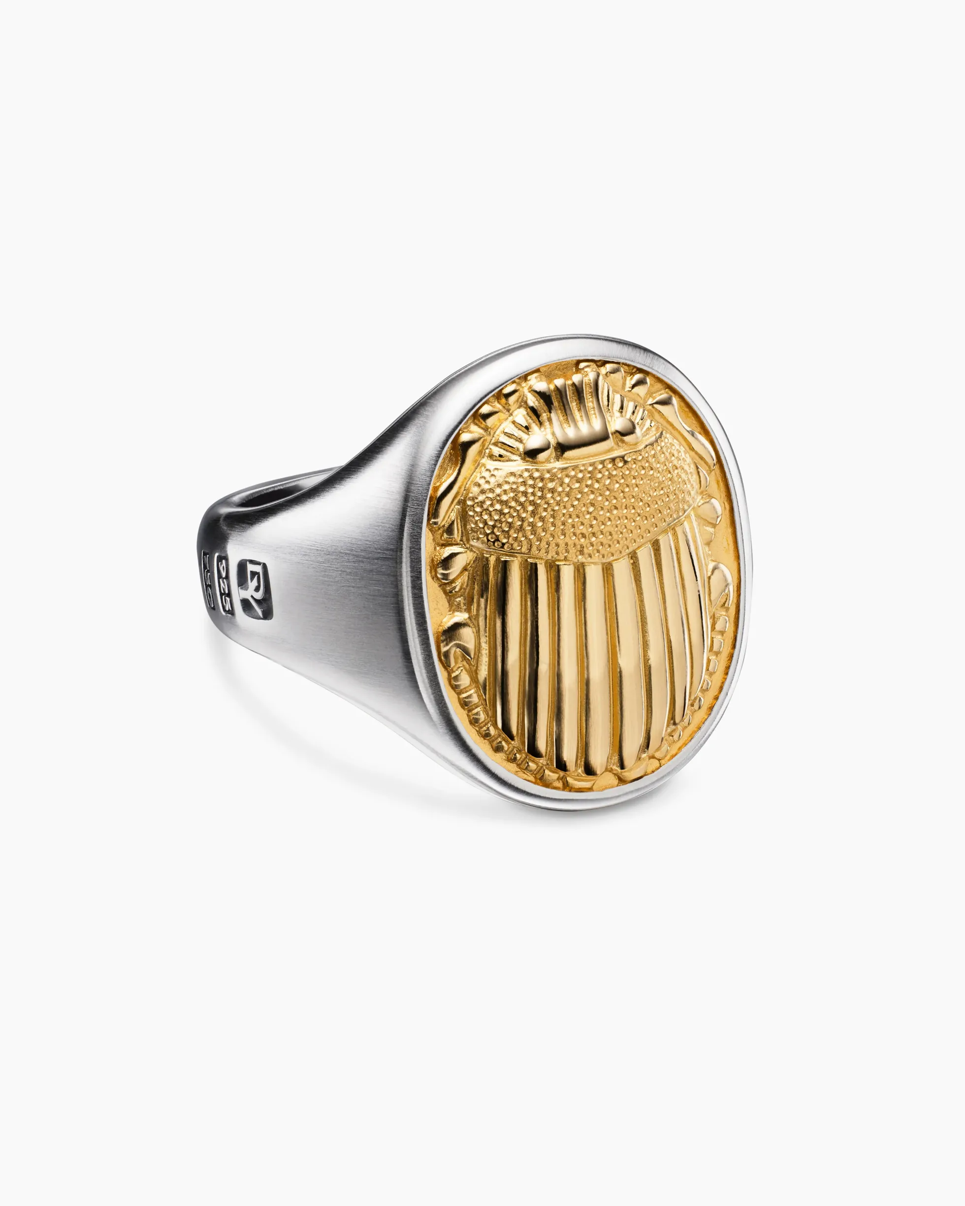 Petrvs® Scarab Signet Ring Sterling Silver with 18K Yellow Gold, 21.5mm