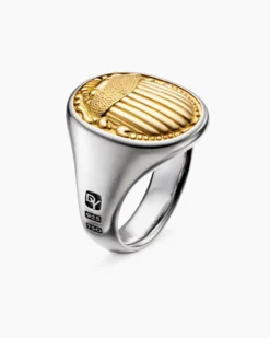 Petrvs® Scarab Signet Ring Sterling Silver with 18K Yellow Gold, 21.5mm