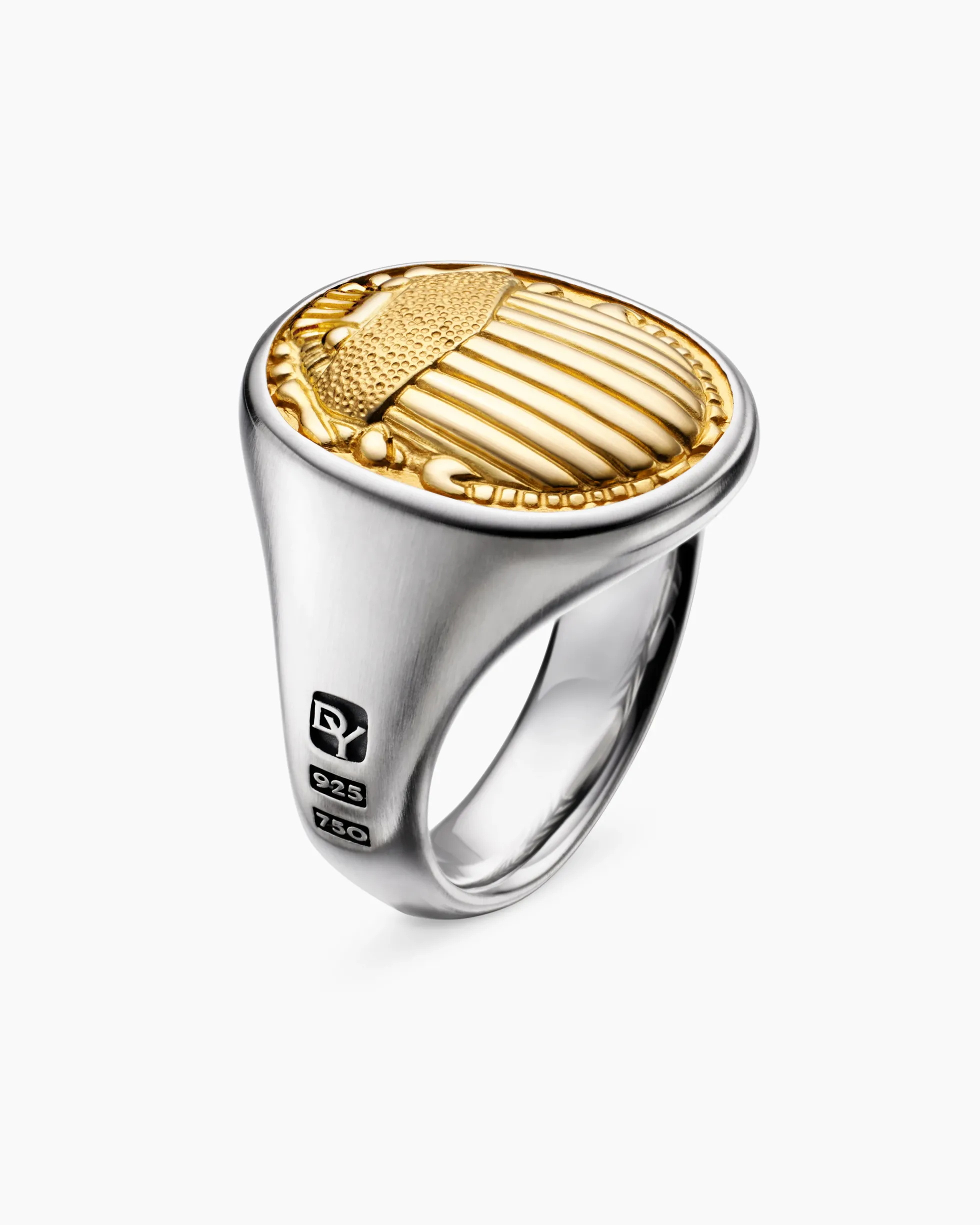Petrvs® Scarab Signet Ring Sterling Silver with 18K Yellow Gold, 21.5mm