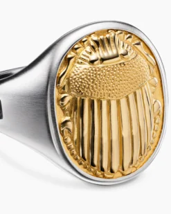 Petrvs® Scarab Signet Ring Sterling Silver with 18K Yellow Gold, 21.5mm
