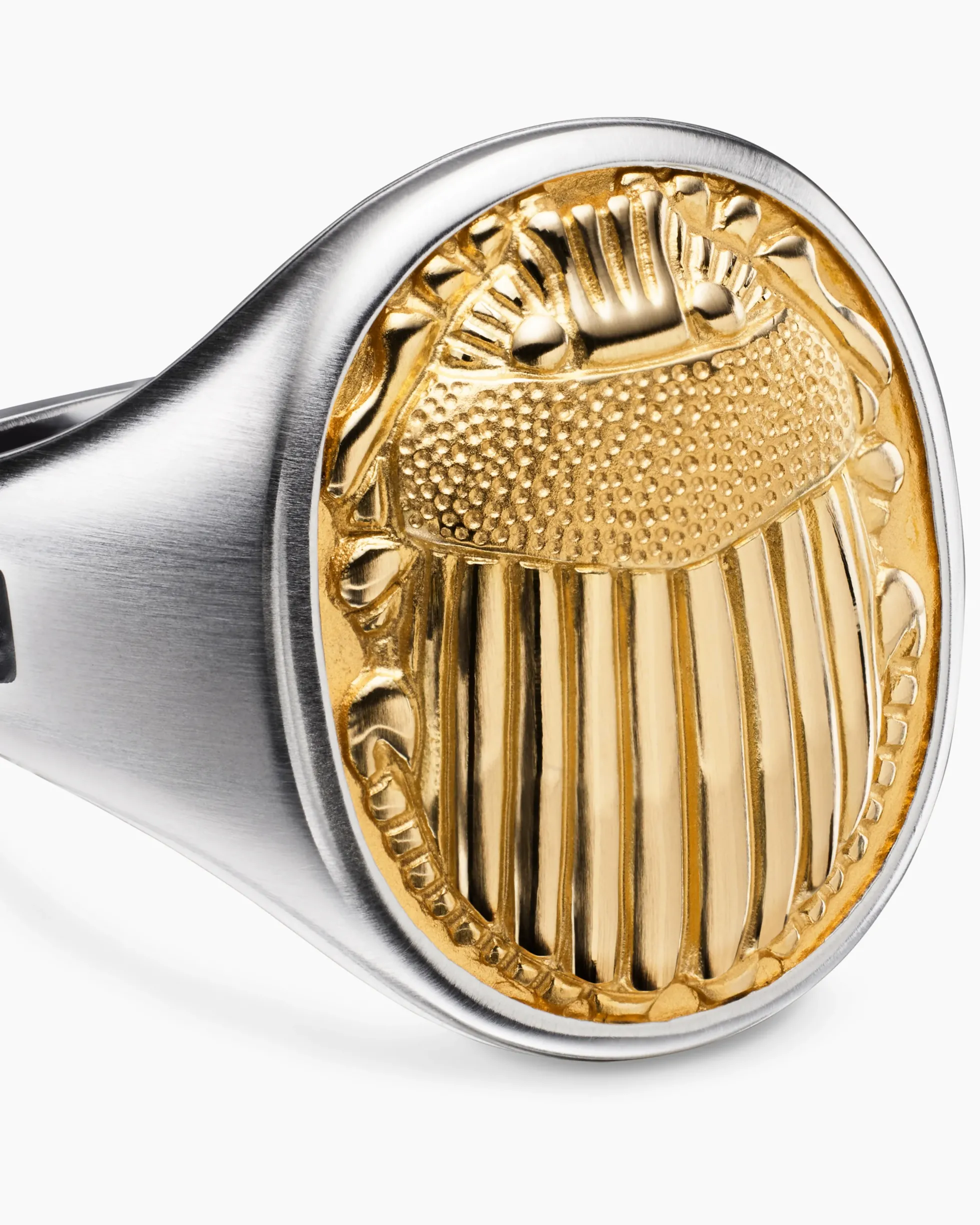 Petrvs® Scarab Signet Ring Sterling Silver with 18K Yellow Gold, 21.5mm