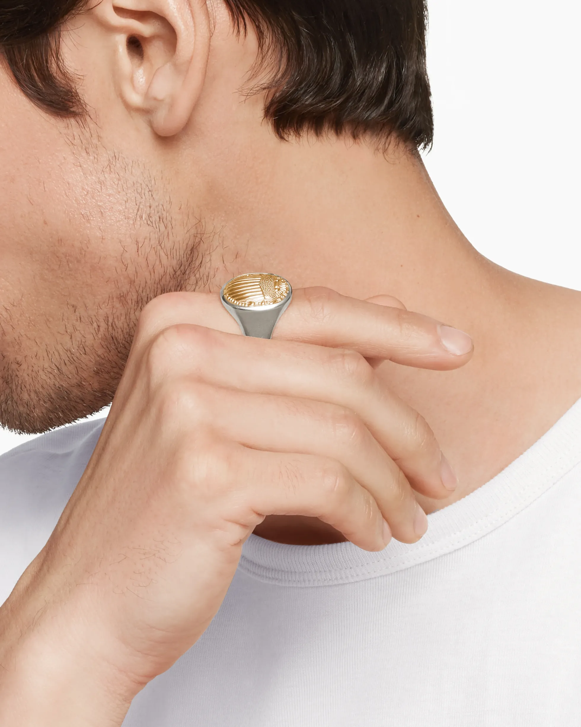 Petrvs® Scarab Signet Ring Sterling Silver with 18K Yellow Gold, 21.5mm