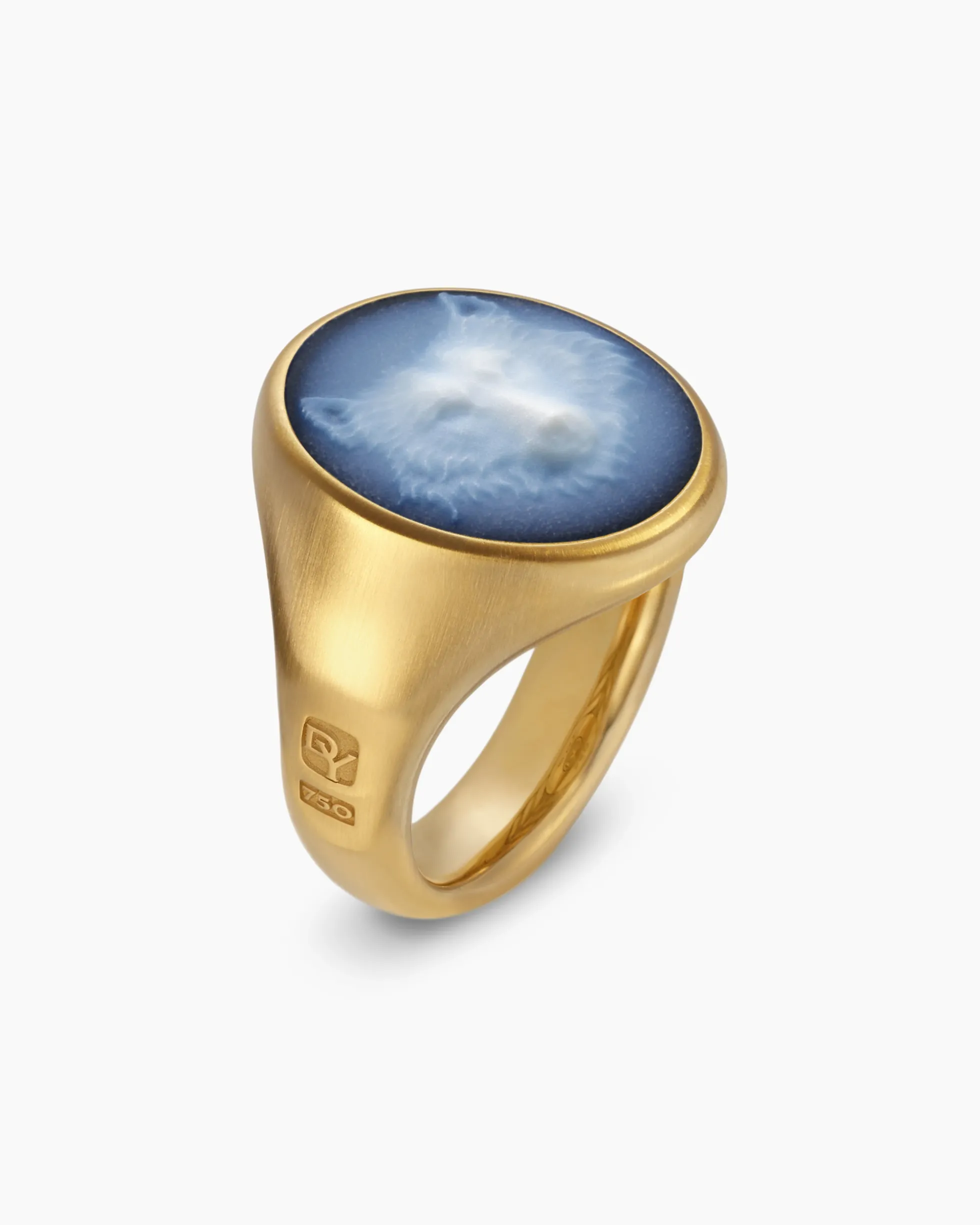 Petrvs® Wolf Signet Ring 18K Yellow Gold with Banded Agate, 21.5mm