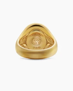 Petrvs® Wolf Signet Ring 18K Yellow Gold with Banded Agate, 21.5mm