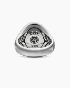 Petrvs® Wolf Signet Ring Sterling Silver with Black Diamonds, 21.5mm