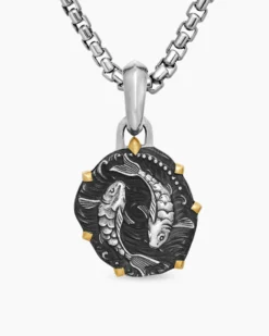 Pisces Amulet Sterling Silver with 18K Yellow Gold, 23mm