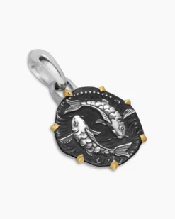 Pisces Amulet Sterling Silver with 18K Yellow Gold, 23mm