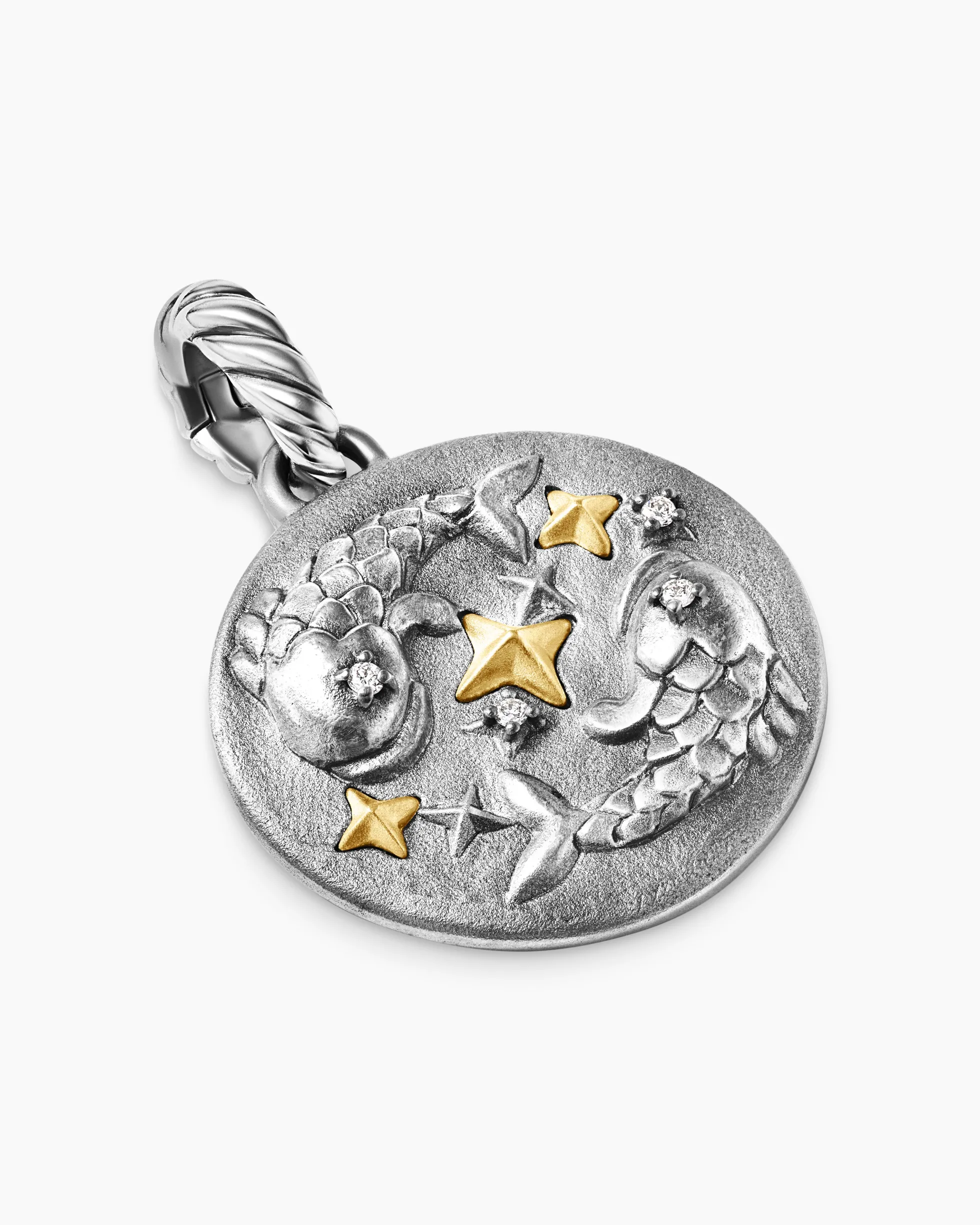 Pisces Amulet Sterling Silver with 18K Yellow Gold and Diamonds, 19mm