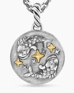 Pisces Amulet Sterling Silver with 18K Yellow Gold and Diamonds, 19mm