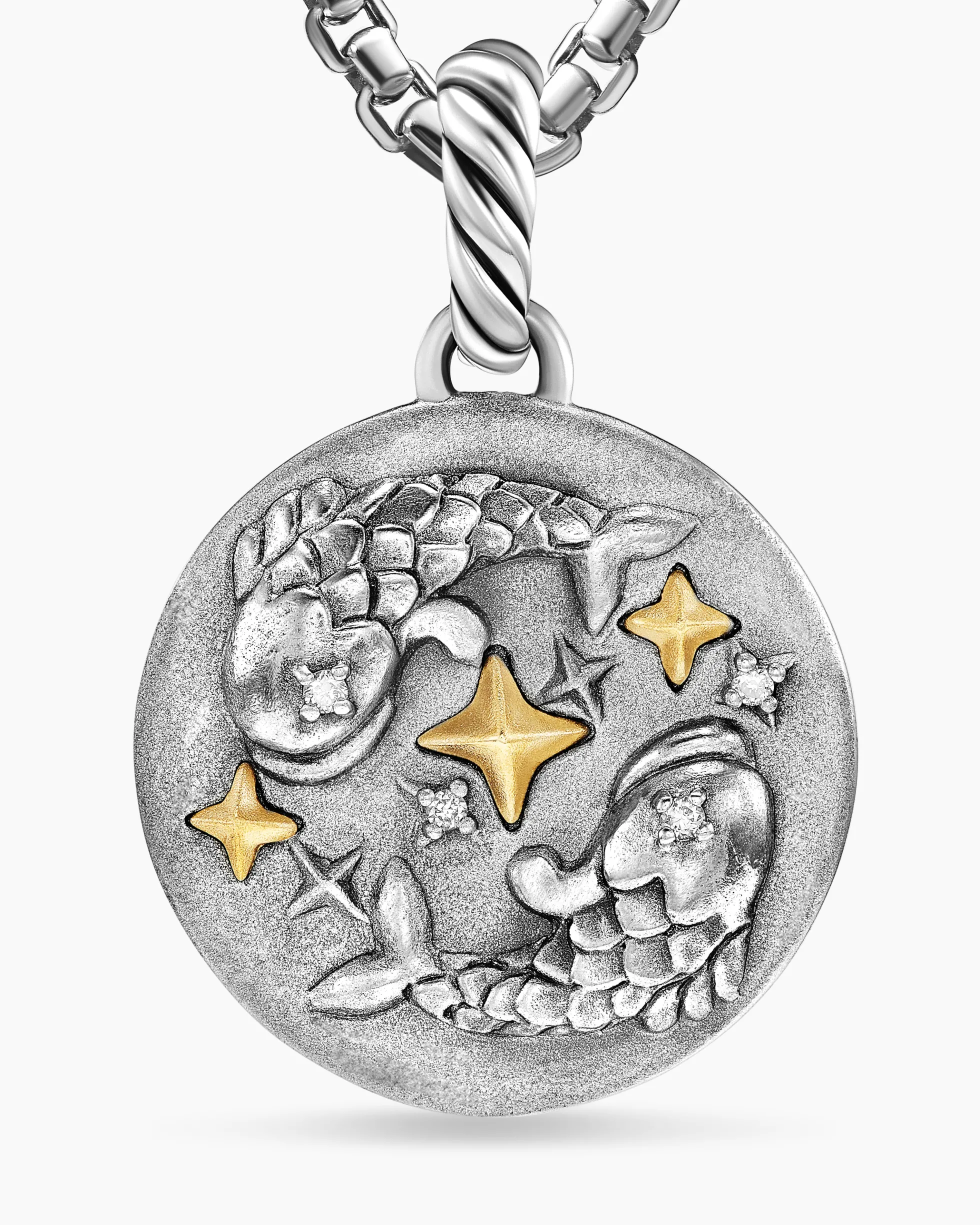Pisces Amulet Sterling Silver with 18K Yellow Gold and Diamonds, 19mm