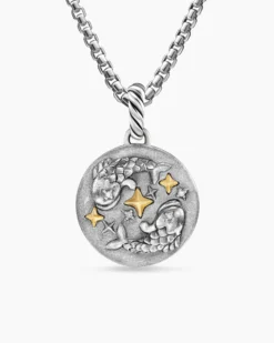 Pisces Amulet Sterling Silver with 18K Yellow Gold and Diamonds, 19mm