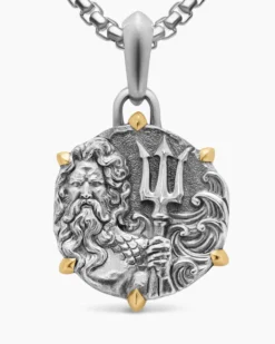 Poseidon Amulet Sterling Silver with 18K Yellow Gold, 26.4mm