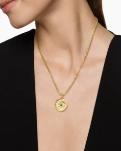 Protection and Health Duality Pendant 18K Yellow Gold with Dark Green Enamel, Emeralds and Diamonds, 22.3mm