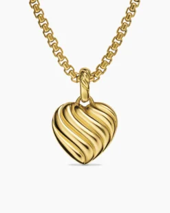 Puffy Heart Amulet 18K Yellow Gold with Diamonds, 17mm