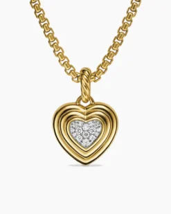 Puffy Heart Amulet 18K Yellow Gold with Diamonds, 17mm