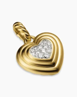 Puffy Heart Amulet 18K Yellow Gold with Diamonds, 17mm