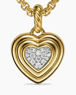 Puffy Heart Amulet 18K Yellow Gold with Diamonds, 17mm