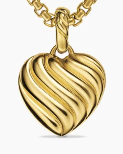 Puffy Heart Amulet 18K Yellow Gold with Diamonds, 17mm