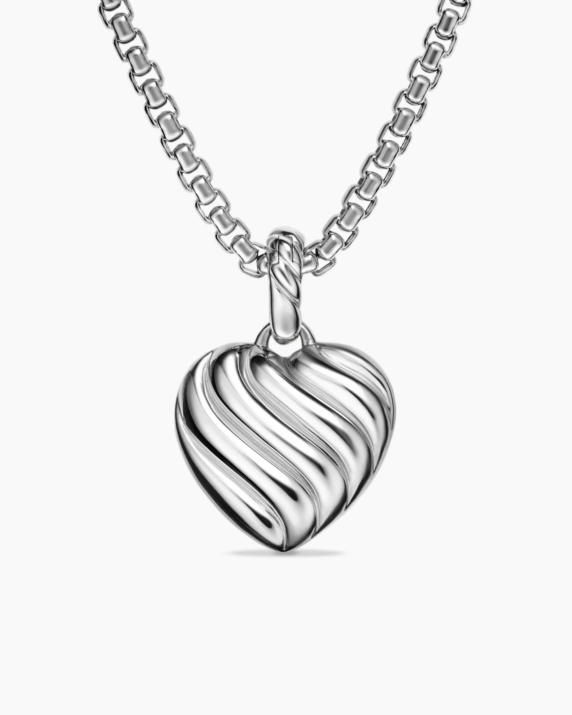 Puffy Heart Amulet Sterling Silver with Diamonds, 17mm