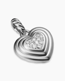 Puffy Heart Amulet Sterling Silver with Diamonds, 17mm
