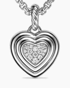 Puffy Heart Amulet Sterling Silver with Diamonds, 17mm