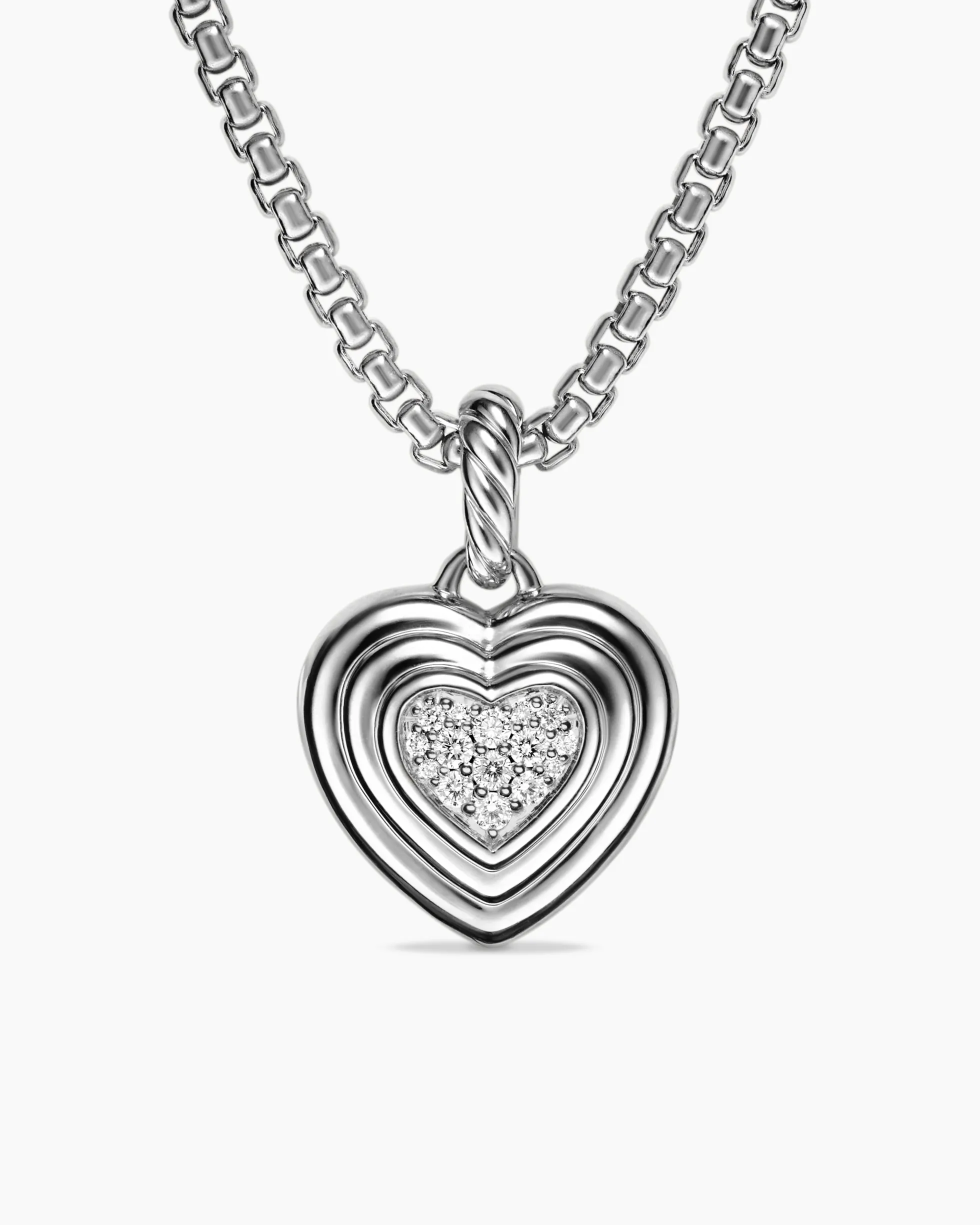 Puffy Heart Amulet Sterling Silver with Diamonds, 17mm