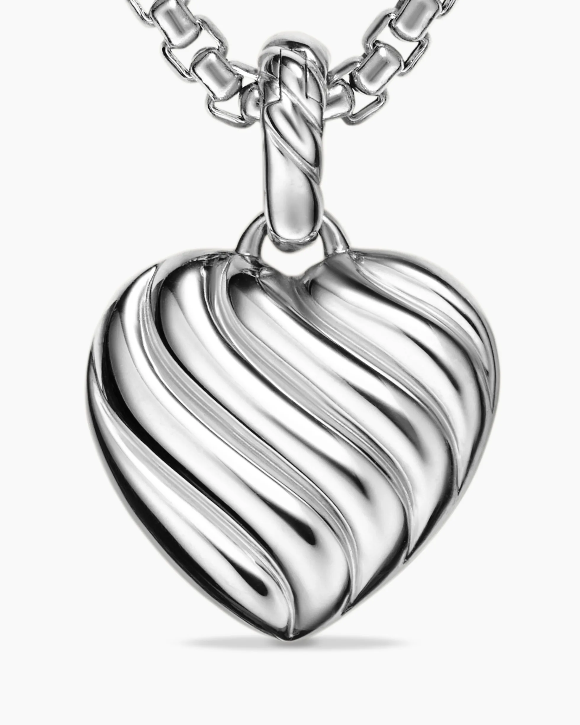 Puffy Heart Amulet Sterling Silver with Diamonds, 17mm