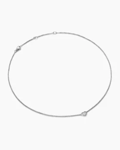 Puffy Heart Pendant Necklace Sterling Silver with Diamonds, 7.8mm