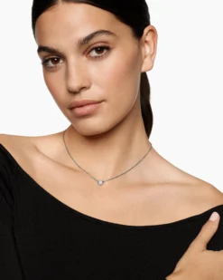 Puffy Heart Pendant Necklace Sterling Silver with Diamonds, 7.8mm