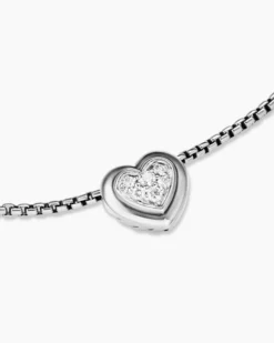 Puffy Heart Pendant Necklace Sterling Silver with Diamonds, 7.8mm