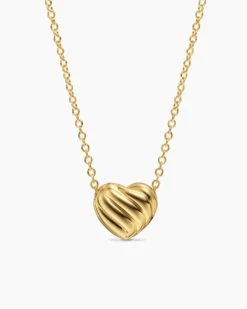 Puffy Heart Pendant Necklace 18K Yellow Gold with Diamonds, 7.8mm