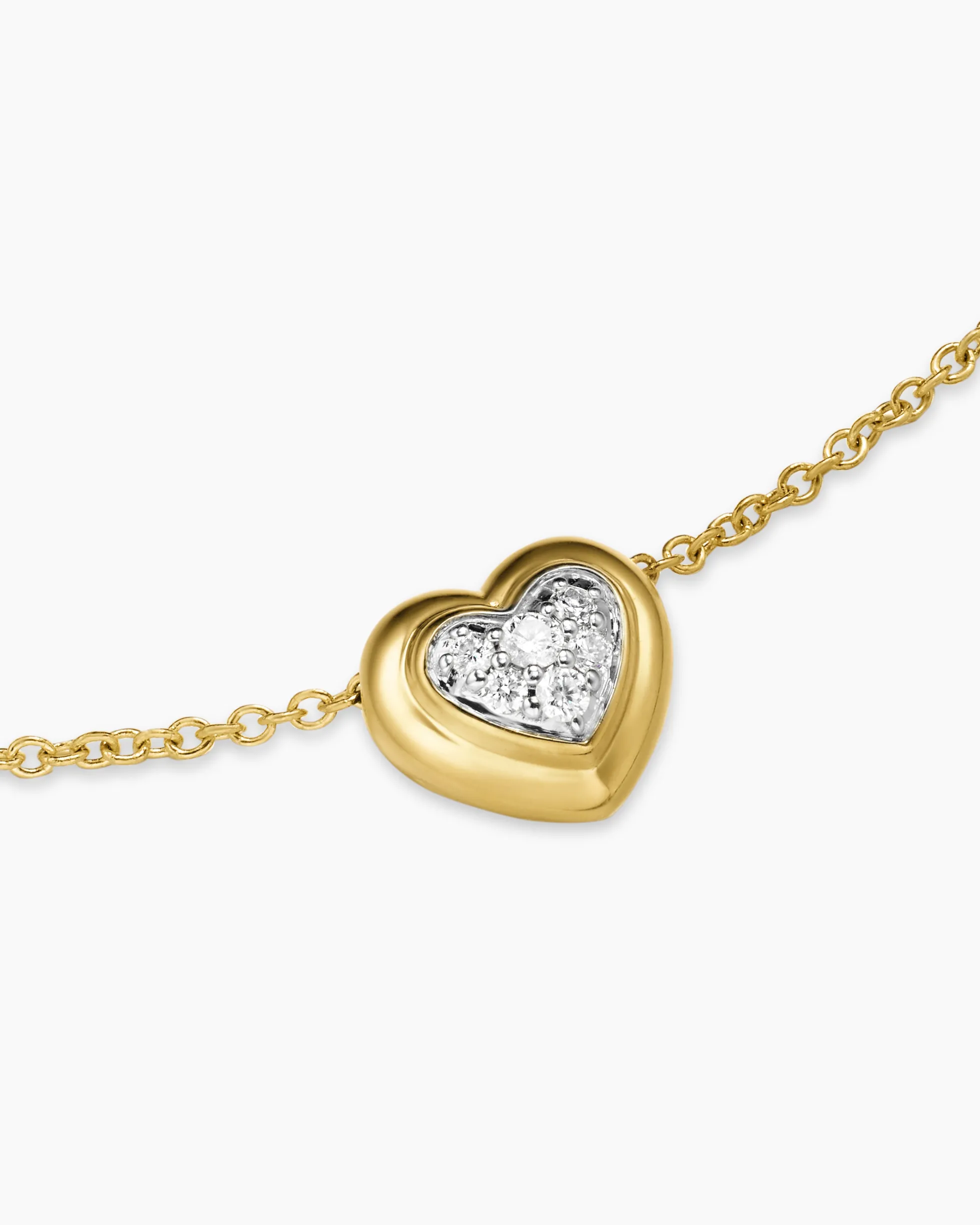 Puffy Heart Pendant Necklace 18K Yellow Gold with Diamonds, 7.8mm