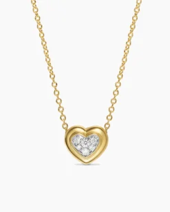 Puffy Heart Pendant Necklace 18K Yellow Gold with Diamonds, 7.8mm