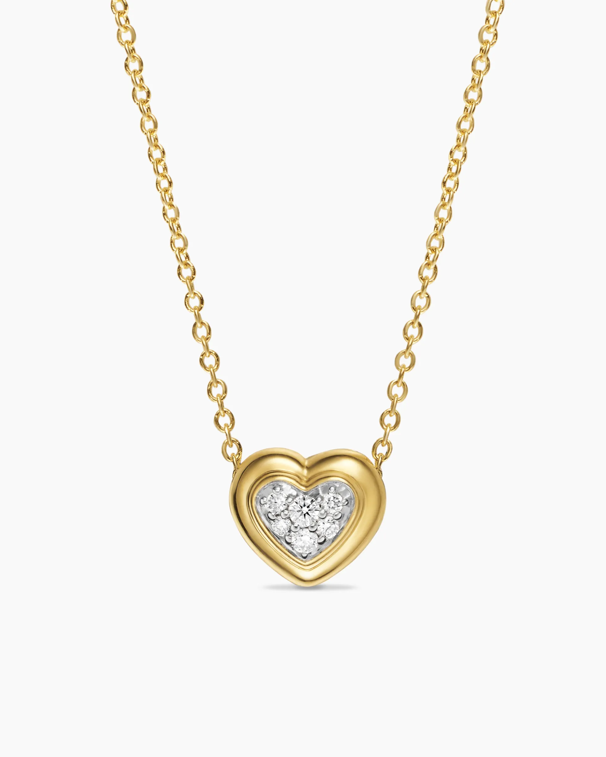 Puffy Heart Pendant Necklace 18K Yellow Gold with Diamonds, 7.8mm