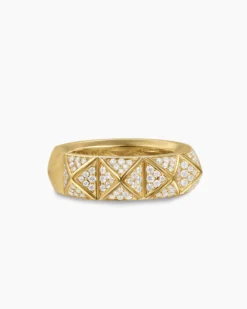 Pyramid Band Ring 18K Yellow Gold with Diamonds, 6.5mm