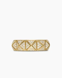 Pyramid Band Ring 18K Yellow Gold with Diamonds, 6.5mm