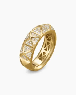 Pyramid Band Ring 18K Yellow Gold with Diamonds, 6.5mm