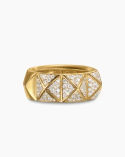 Pyramid Band Ring 18K Yellow Gold with Diamonds, 9mm