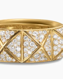 Pyramid Band Ring 18K Yellow Gold with Diamonds, 9mm