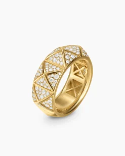 Pyramid Band Ring 18K Yellow Gold with Diamonds, 9mm