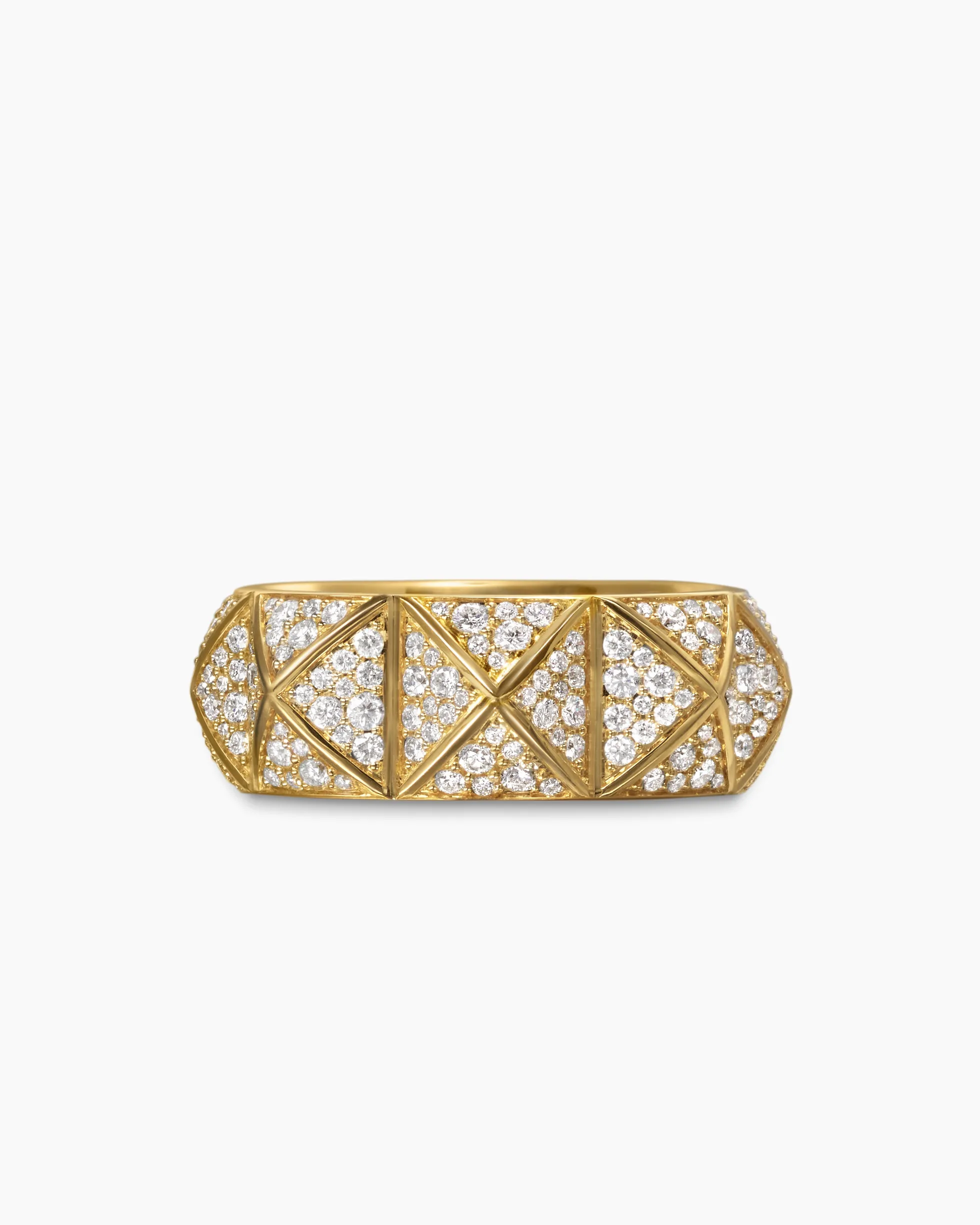 Pyramid Band Ring 18K Yellow Gold with Diamonds, 9mm