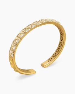 Pyramid Bangle Bracelet 18K Yellow Gold with Diamonds, 6.5mm
