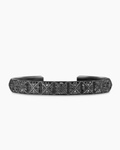 Pyramid Cuff Bracelet Black Titanium with Black Diamonds, 9.3mm