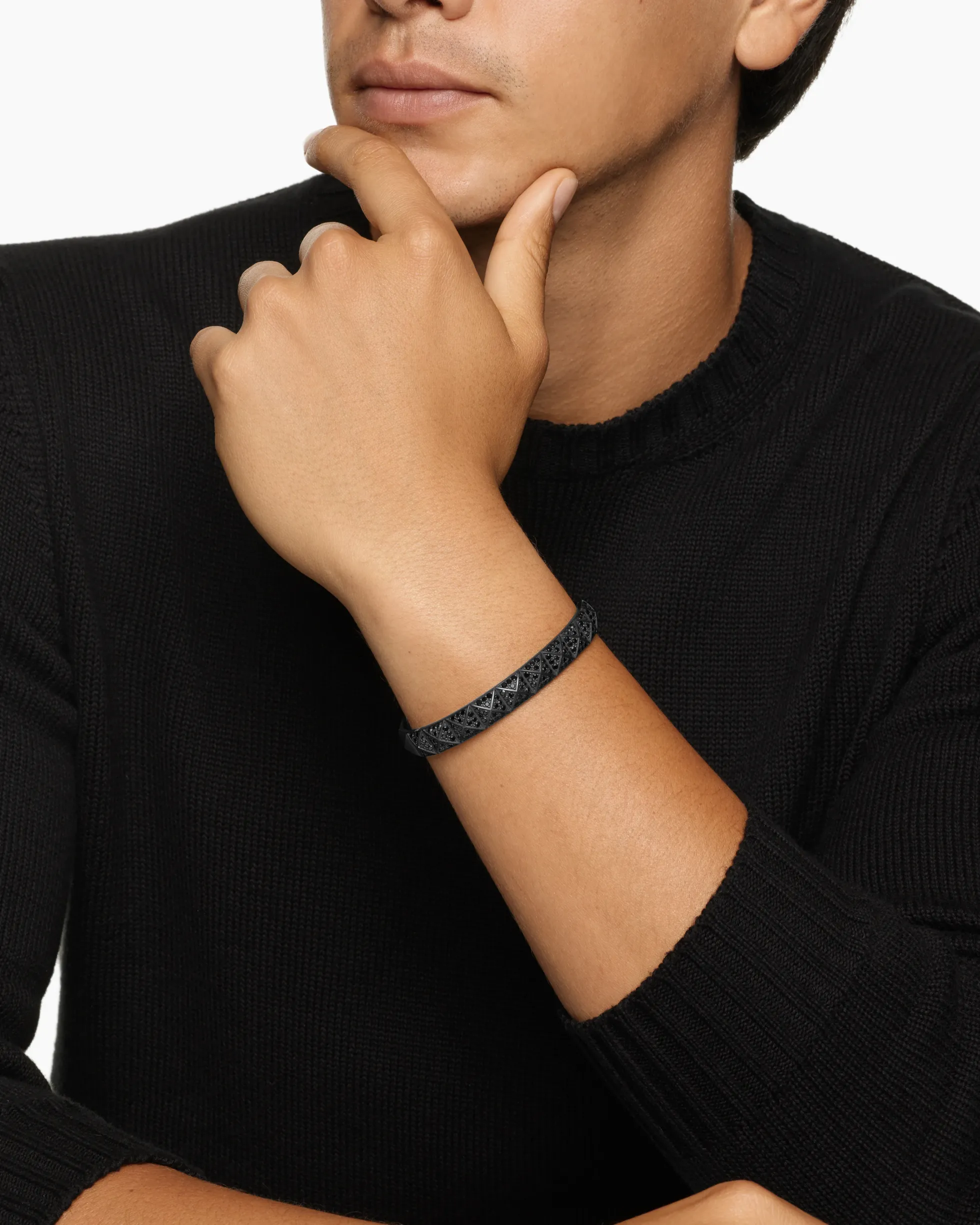 Pyramid Cuff Bracelet Black Titanium with Black Diamonds, 9.3mm