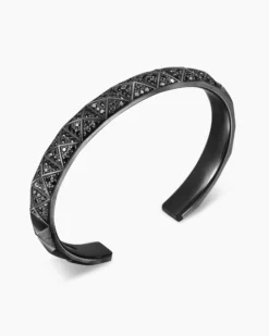 Pyramid Cuff Bracelet Black Titanium with Black Diamonds, 9.3mm