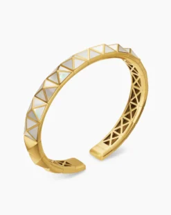 Pyramid Cuff Bracelet 18K Yellow Gold with Mother of Pearl, 8mm