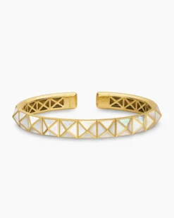 Pyramid Cuff Bracelet 18K Yellow Gold with Mother of Pearl, 8mm