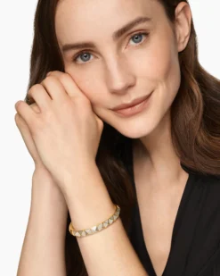 Pyramid Cuff Bracelet 18K Yellow Gold with Mother of Pearl, 8mm
